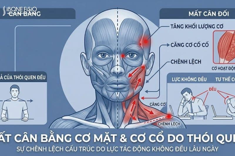 Chữa đau cổ vai gáy ở đâu an toàn và hiệu quả tại TP.HCM 4 Phân tích mất cân bằng cơ mặt và cơ cổ do thói quen