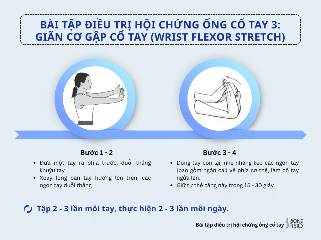 Bài tập điều trị hội chứng ống cổ tay 3: Giãn cơ gập cổ tay (Wrist Flexor Stretch) Bài tập điều trị hội chứng ống cổ tay 3: Giãn cơ gập cổ tay (Wrist Flexor Stretch)