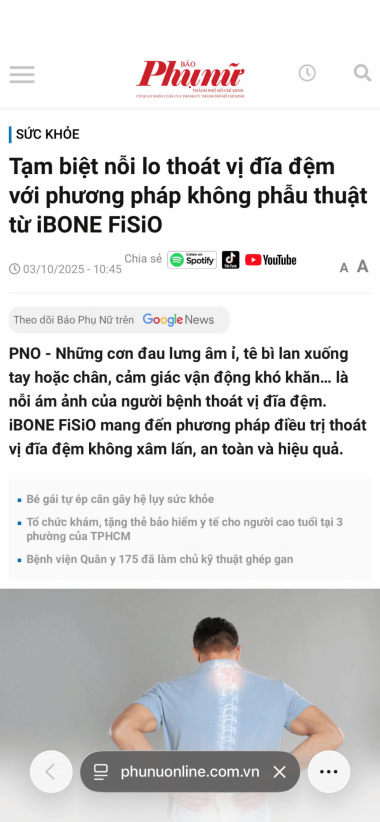 Tạm biệt nỗi lo thoát vị đĩa đệm với phương pháp không phẫu thuật từ iBONE FiSiO